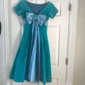 Vintage Kay Selig velvet party dress, blue turquoise  size 2